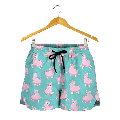 Cute Pink Llama Pattern Print Women's Shorts