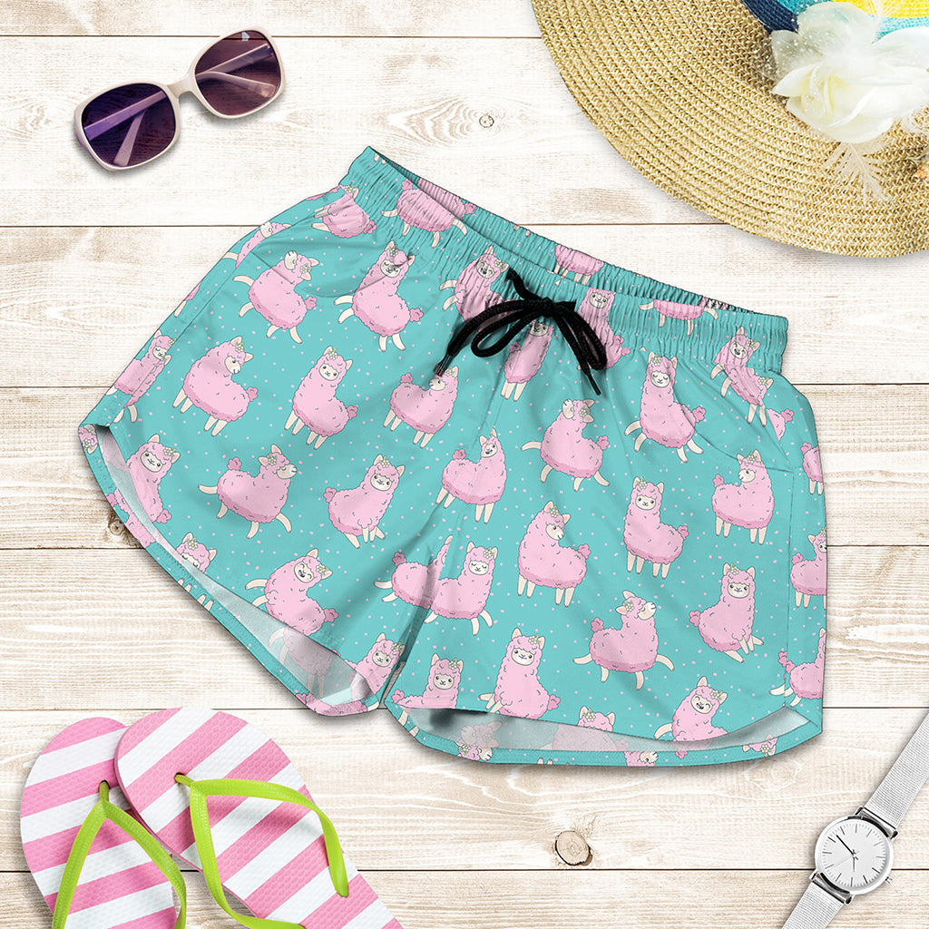 Cute Pink Llama Pattern Print Women's Shorts