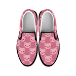 Cute Pink Pig Pattern Print Black Slip On Shoes