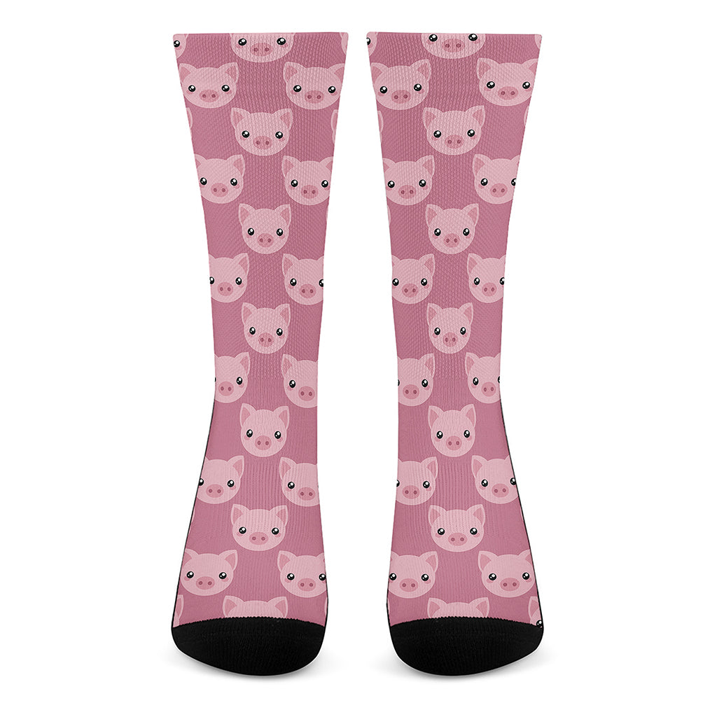 Cute Pink Pig Pattern Print Crew Socks