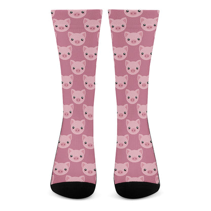 Cute Pink Pig Pattern Print Crew Socks