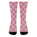 Cute Pink Pig Pattern Print Crew Socks