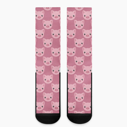 Cute Pink Pig Pattern Print Crew Socks