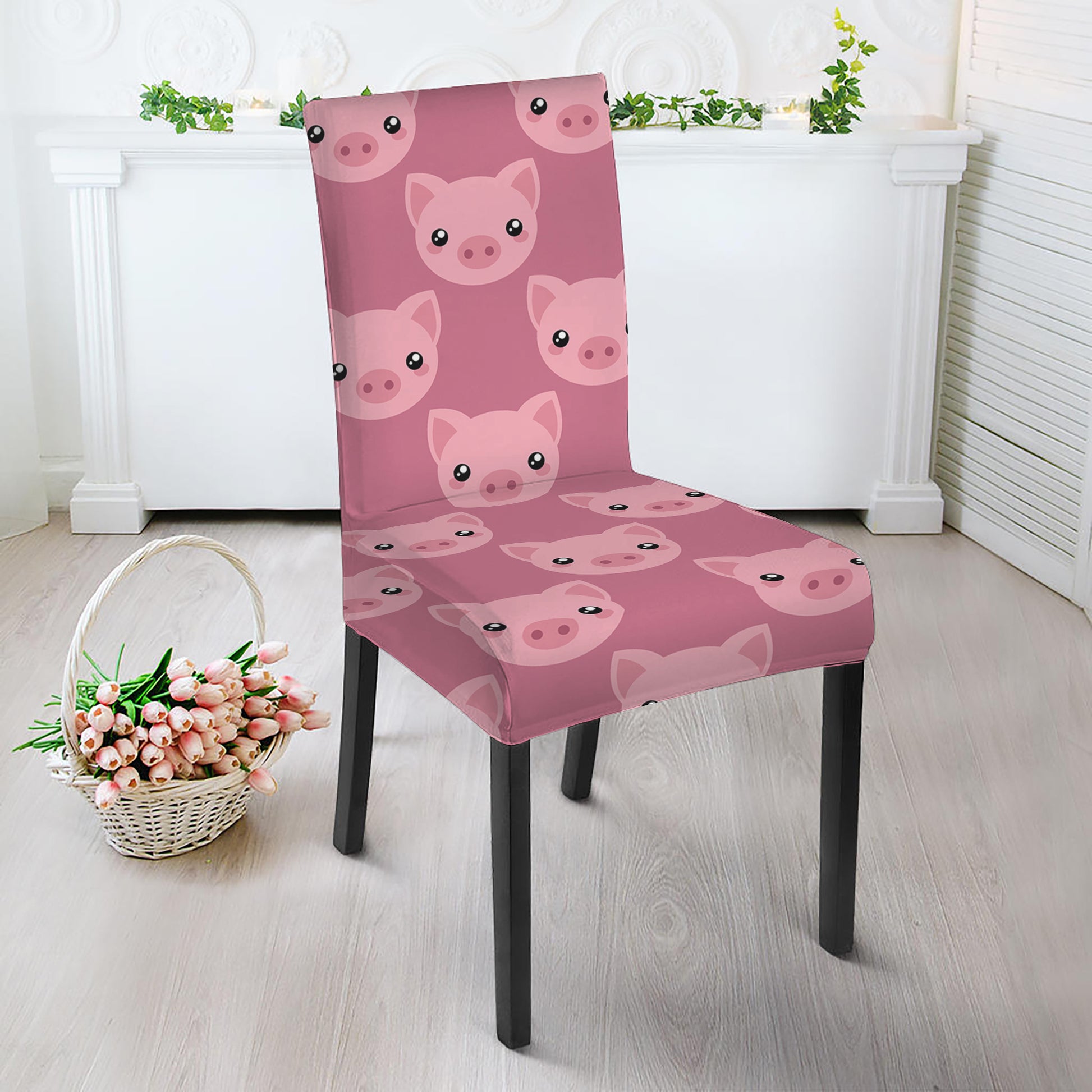 Cute Pink Pig Pattern Print Dining Chair Slipcover