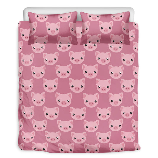 Cute Pink Pig Pattern Print Duvet Cover Bedding Set