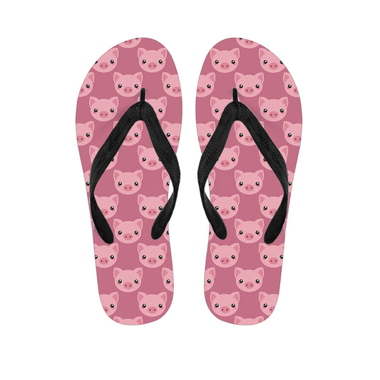 Cute Pink Pig Pattern Print Flip Flops