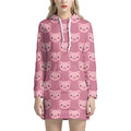 Cute Pink Pig Pattern Print Pullover Hoodie Dress