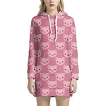 Cute Pink Pig Pattern Print Hoodie Dress