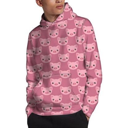 Cute Pink Pig Pattern Print Pullover Hoodie