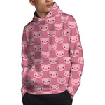 Cute Pink Pig Pattern Print Pullover Hoodie