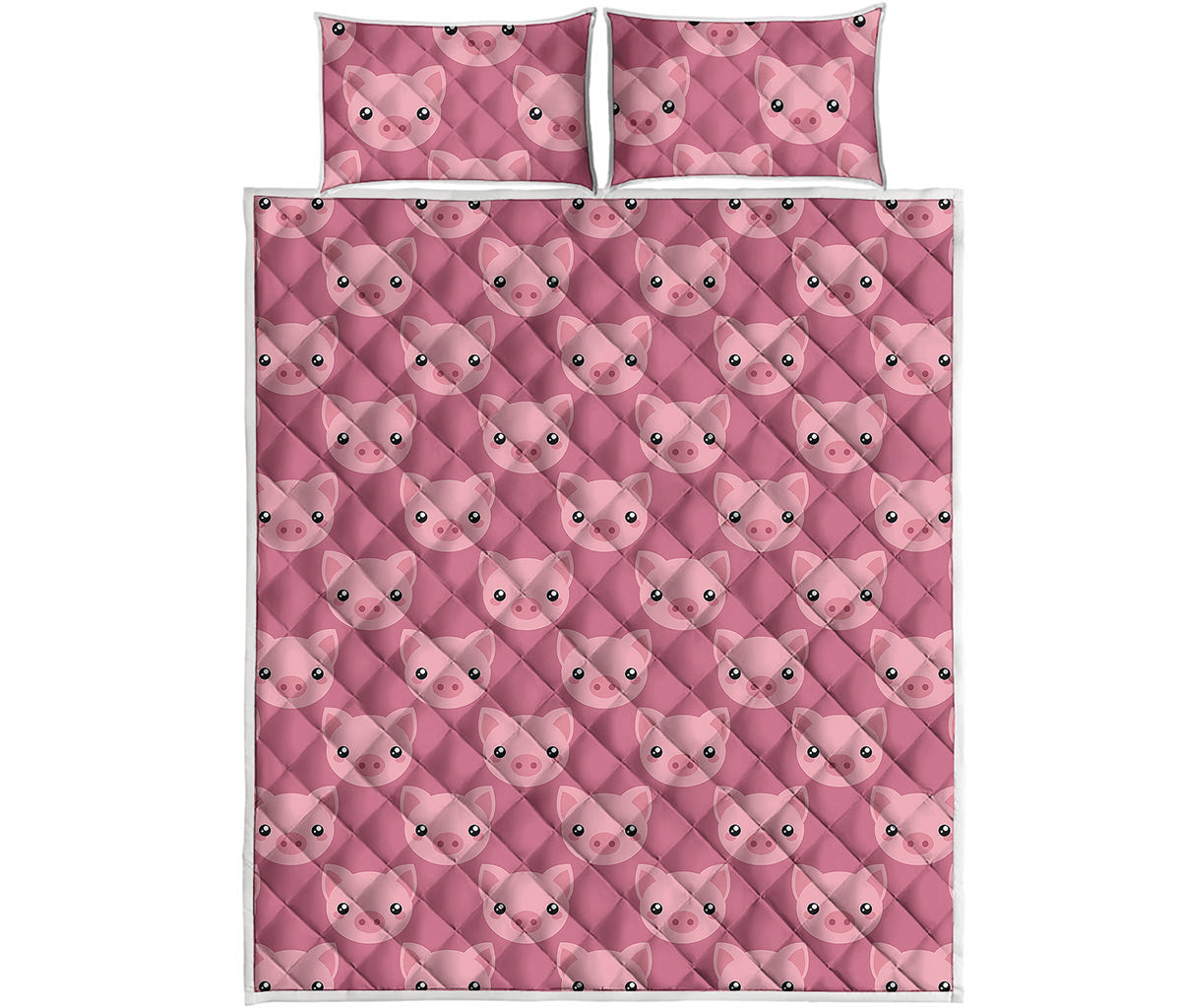 Cute Pink Pig Pattern Print Quilt Bed Set