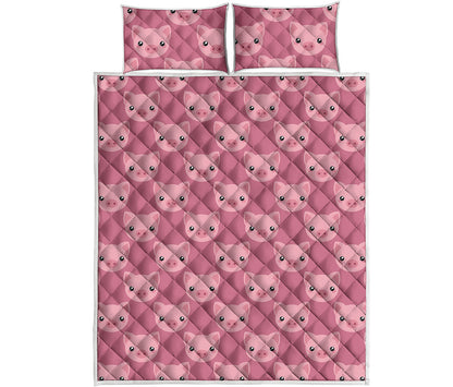 Cute Pink Pig Pattern Print Quilt Bed Set