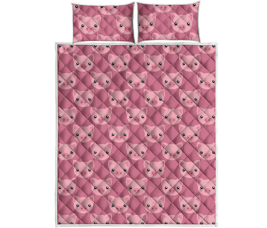 Cute Pink Pig Pattern Print Quilt Bed Set