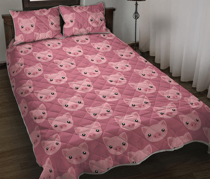 Cute Pink Pig Pattern Print Quilt Bed Set