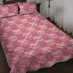 Cute Pink Pig Pattern Print Quilt Bed Set