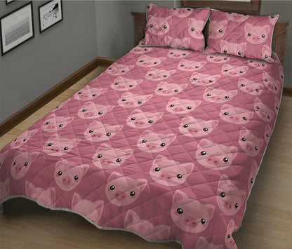 Cute Pink Pig Pattern Print Quilt Bed Set