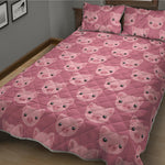 Cute Pink Pig Pattern Print Quilt Bed Set