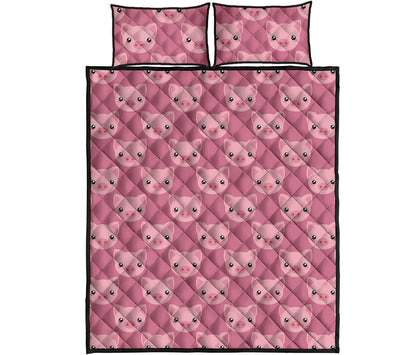 Cute Pink Pig Pattern Print Quilt Bed Set