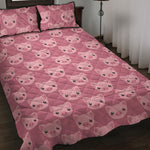Cute Pink Pig Pattern Print Quilt Bed Set