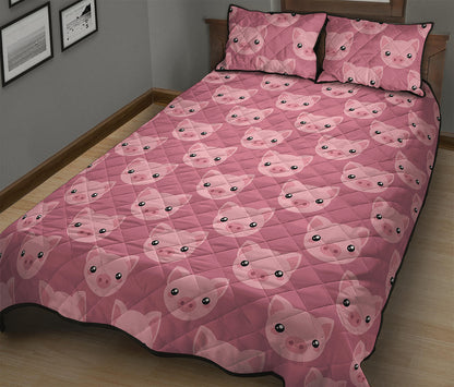 Cute Pink Pig Pattern Print Quilt Bed Set