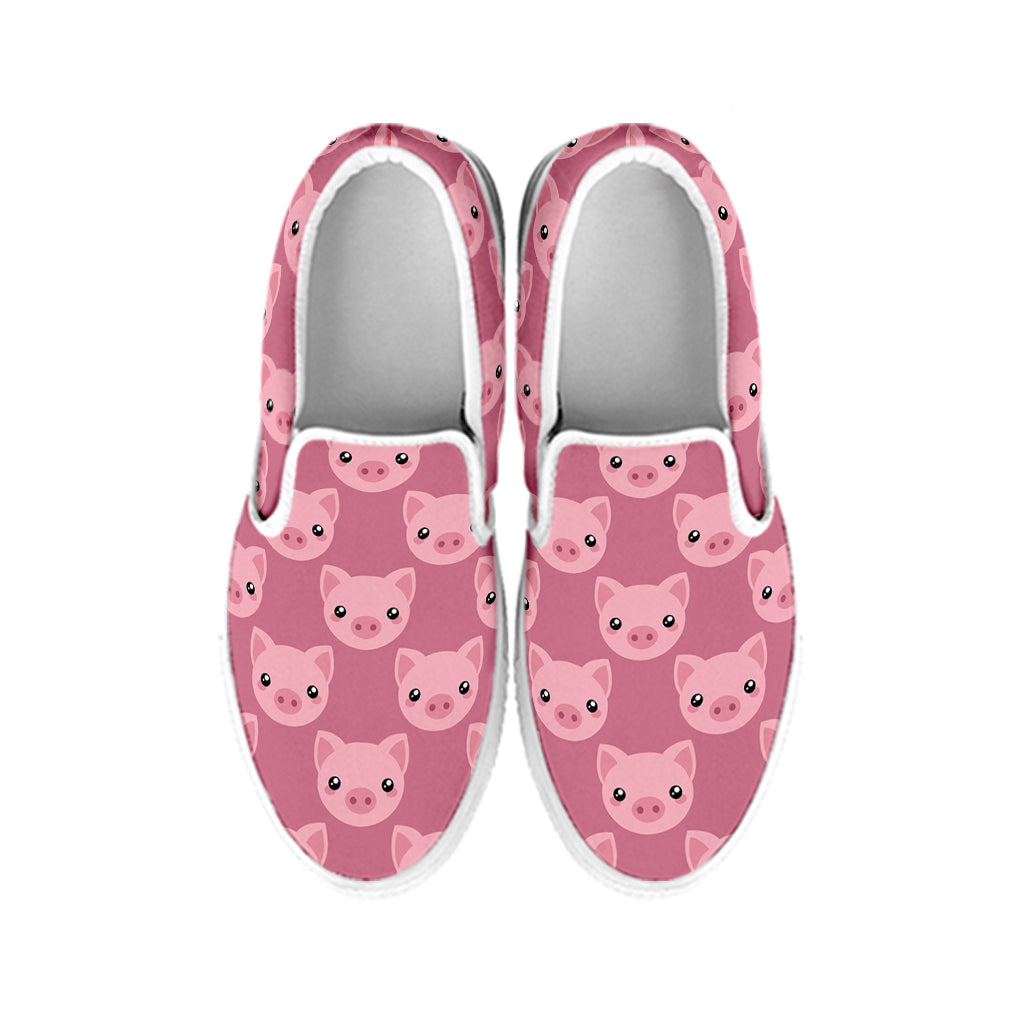 Cute Pink Pig Pattern Print White Slip On Shoes
