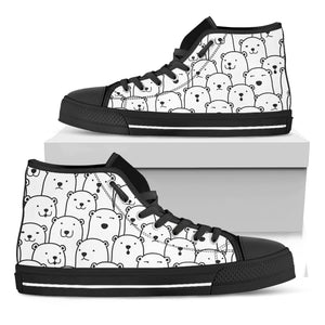 Cute Polar Bear Pattern Print Black High Top Shoes