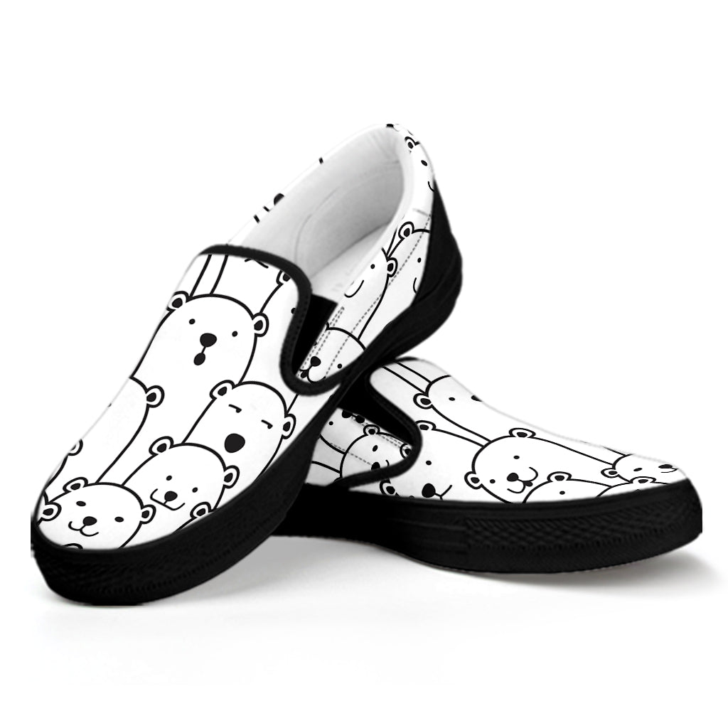 Cute Polar Bear Pattern Print Black Slip On Shoes