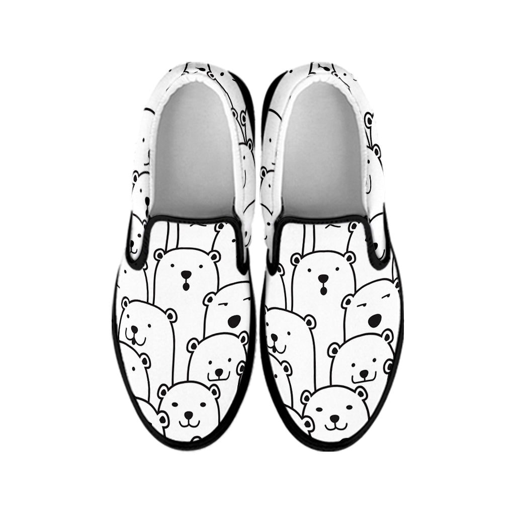 Cute Polar Bear Pattern Print Black Slip On Shoes