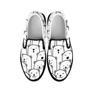 Cute Polar Bear Pattern Print Black Slip On Shoes