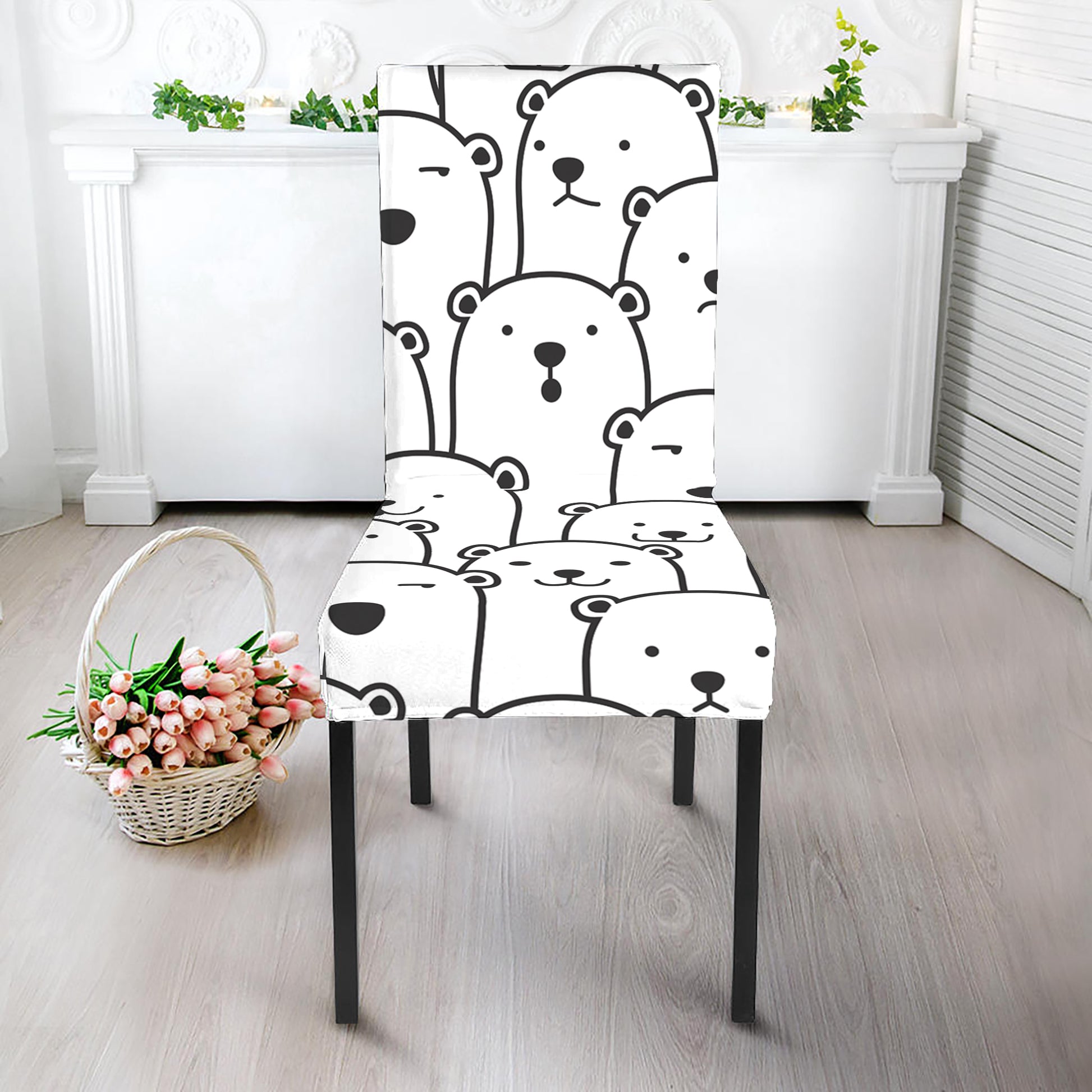 Cute Polar Bear Pattern Print Dining Chair Slipcover