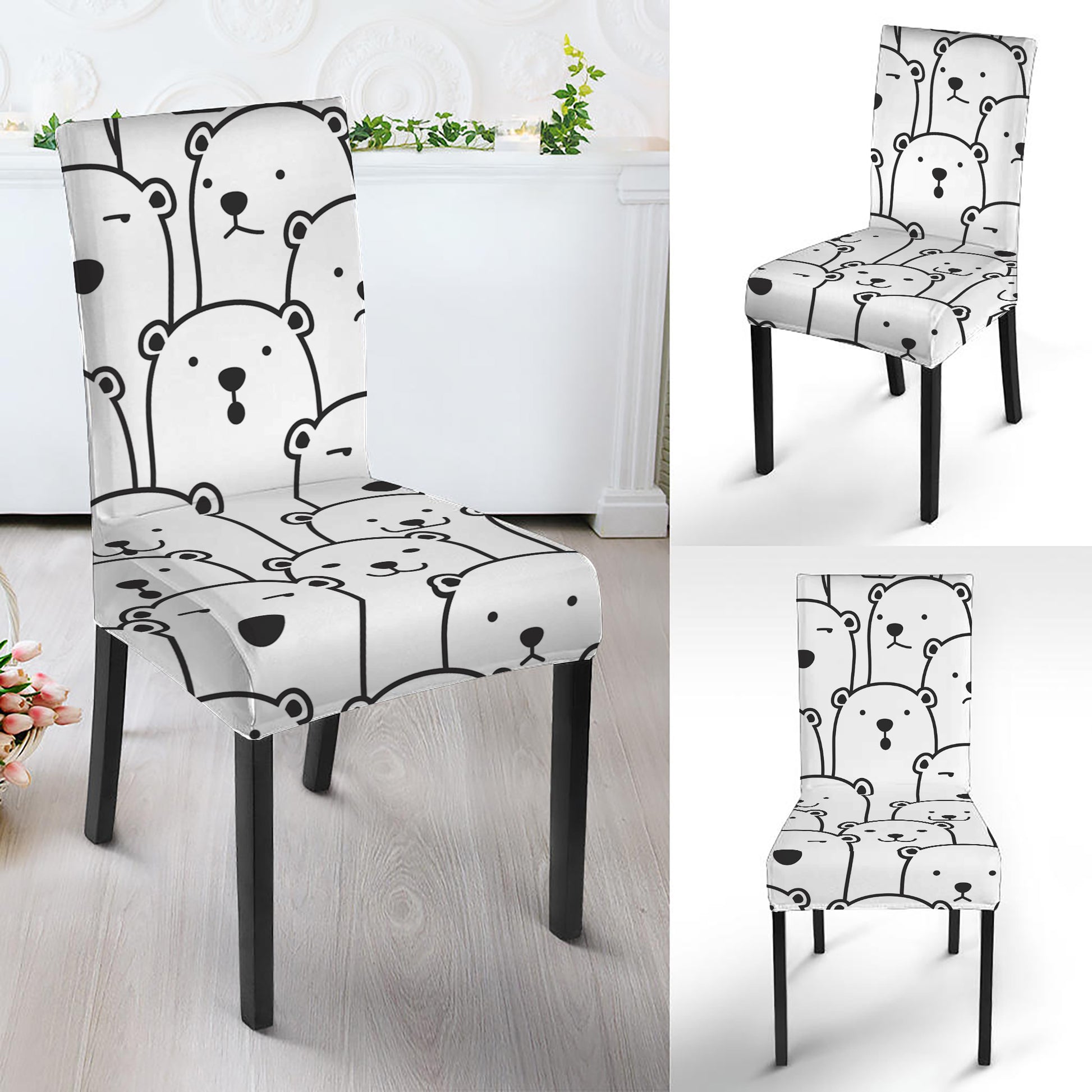 Cute Polar Bear Pattern Print Dining Chair Slipcover