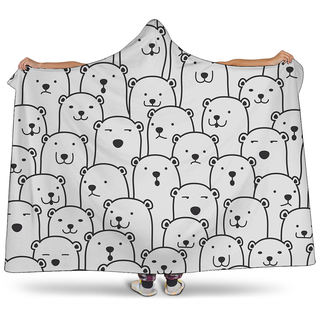 Cute Polar Bear Pattern Print Hooded Blanket