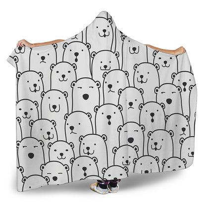 Cute Polar Bear Pattern Print Hooded Blanket