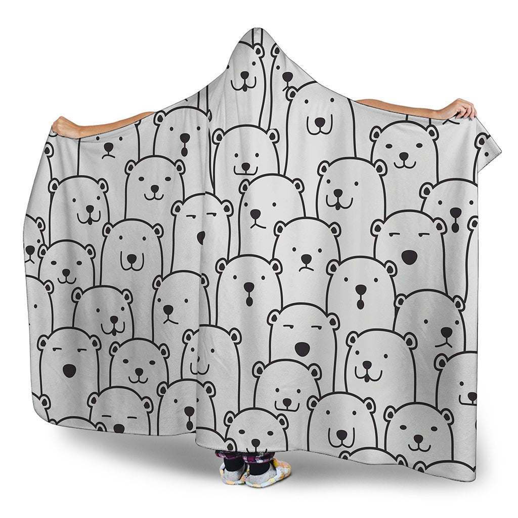 Cute Polar Bear Pattern Print Hooded Blanket