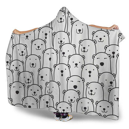 Cute Polar Bear Pattern Print Hooded Blanket