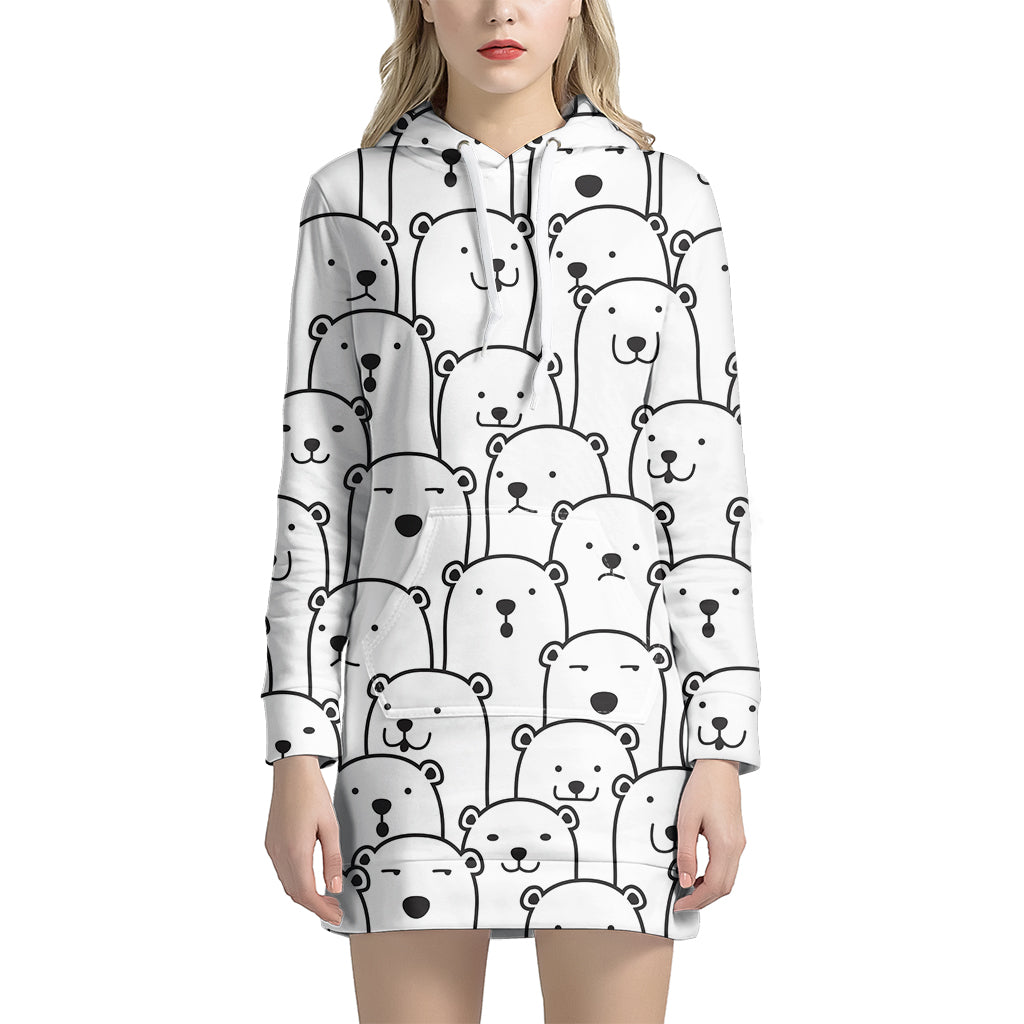 Cute Polar Bear Pattern Print Hoodie Dress