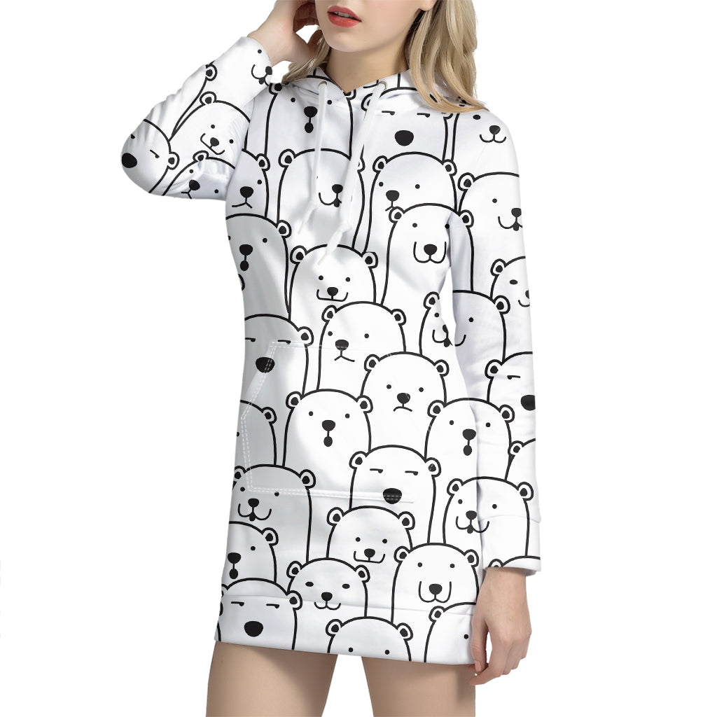 Cute Polar Bear Pattern Print Hoodie Dress