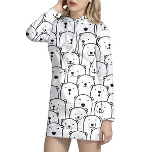 Cute Polar Bear Pattern Print Hoodie Dress