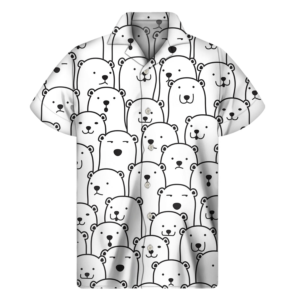 Cute Polar Bear Pattern Print Men's Short Sleeve Shirt