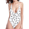 Cute Polar Bear Pattern Print One Piece High Cut Swimsuit