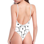 Cute Polar Bear Pattern Print One Piece High Cut Swimsuit