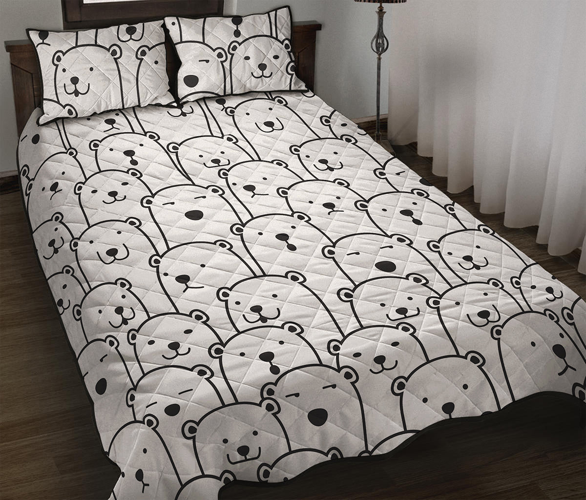 Cute Polar Bear Pattern Print Quilt Bed Set