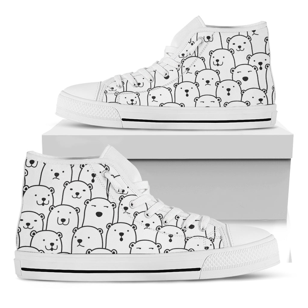 Cute Polar Bear Pattern Print White High Top Shoes