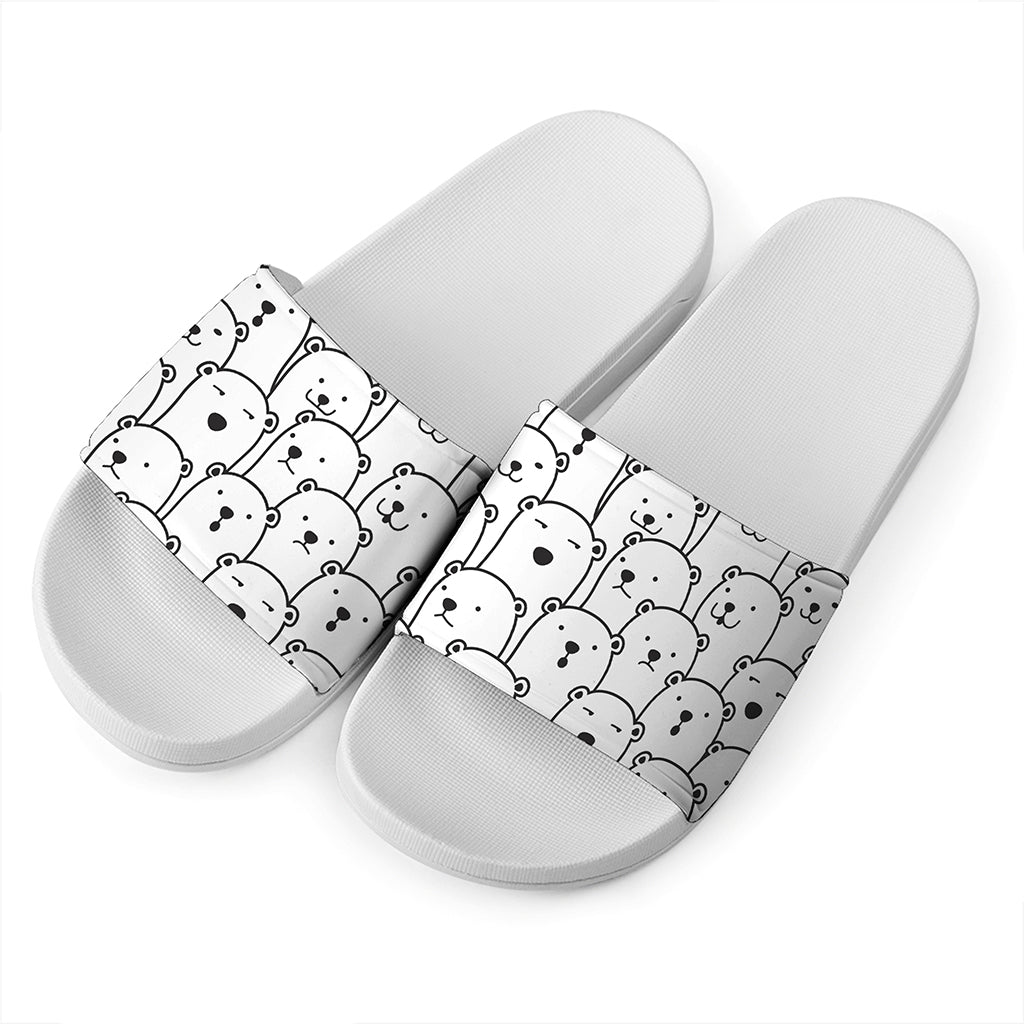 Cute Polar Bear Pattern Print White Slide Sandals