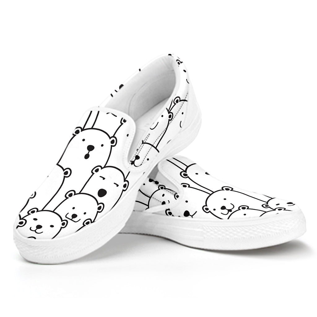 Cute Polar Bear Pattern Print White Slip On Shoes