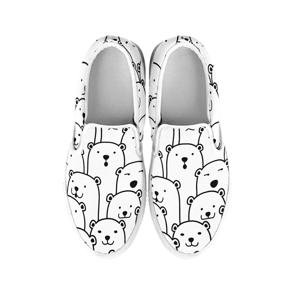 Cute Polar Bear Pattern Print White Slip On Shoes