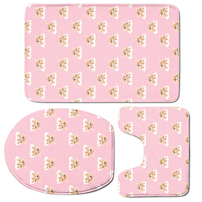 Cute Polka Dot Baby Bear Pattern Print 3 Piece Bath Mat Set