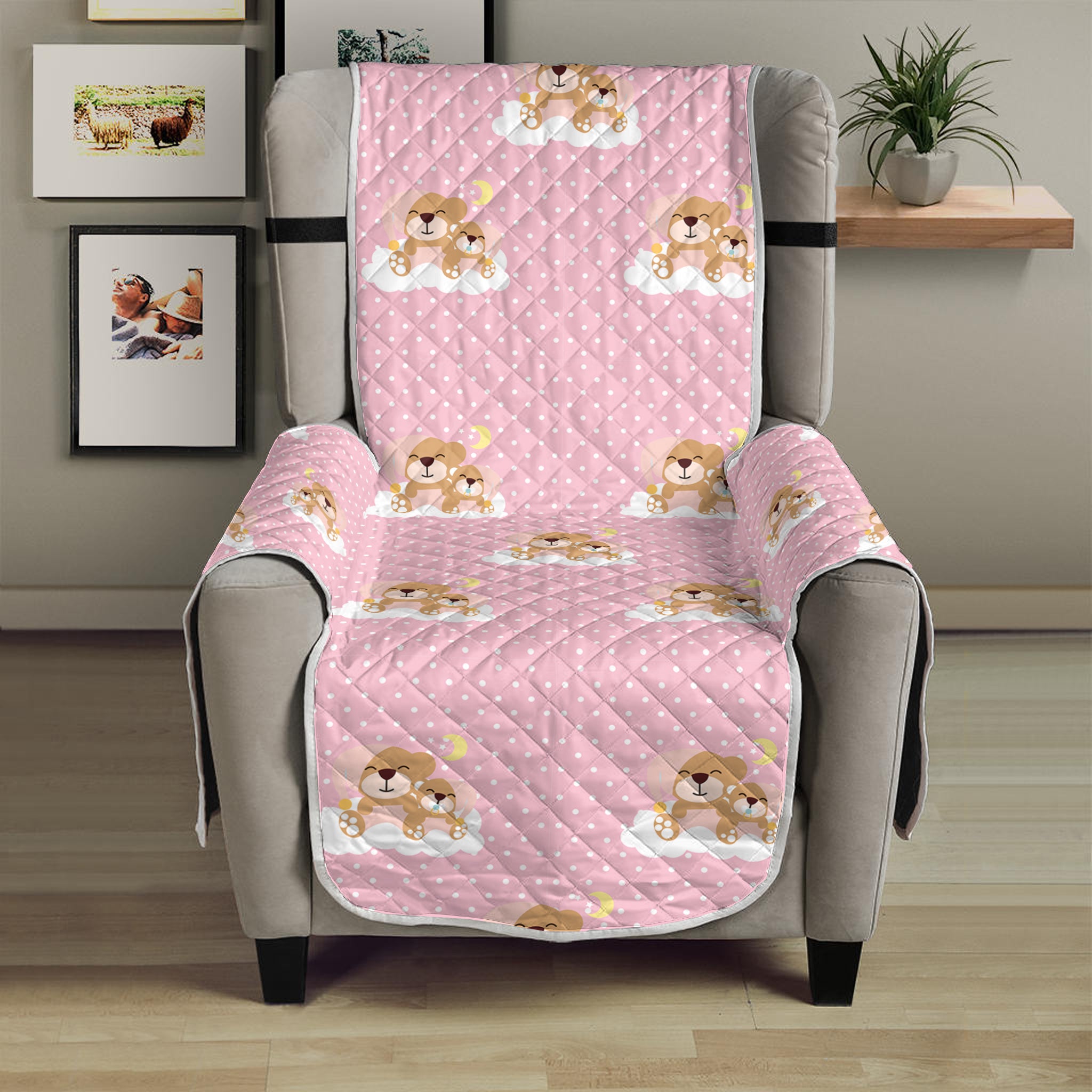 Cute Polka Dot Baby Bear Pattern Print Armchair Protector