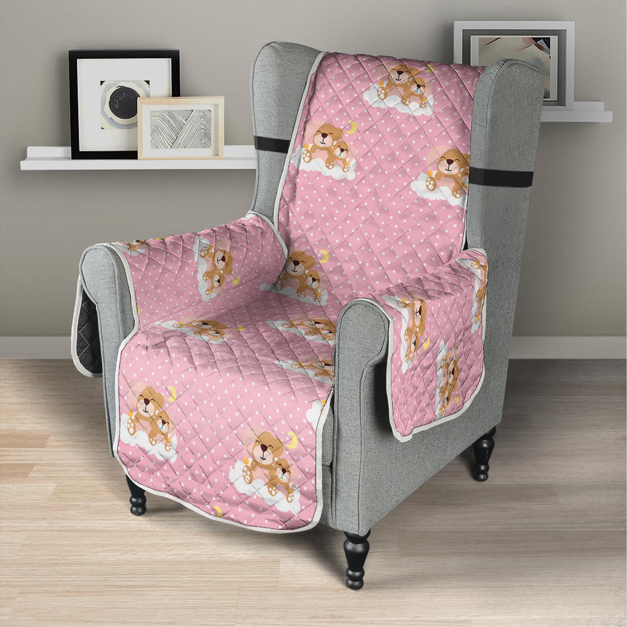 Cute Polka Dot Baby Bear Pattern Print Armchair Protector