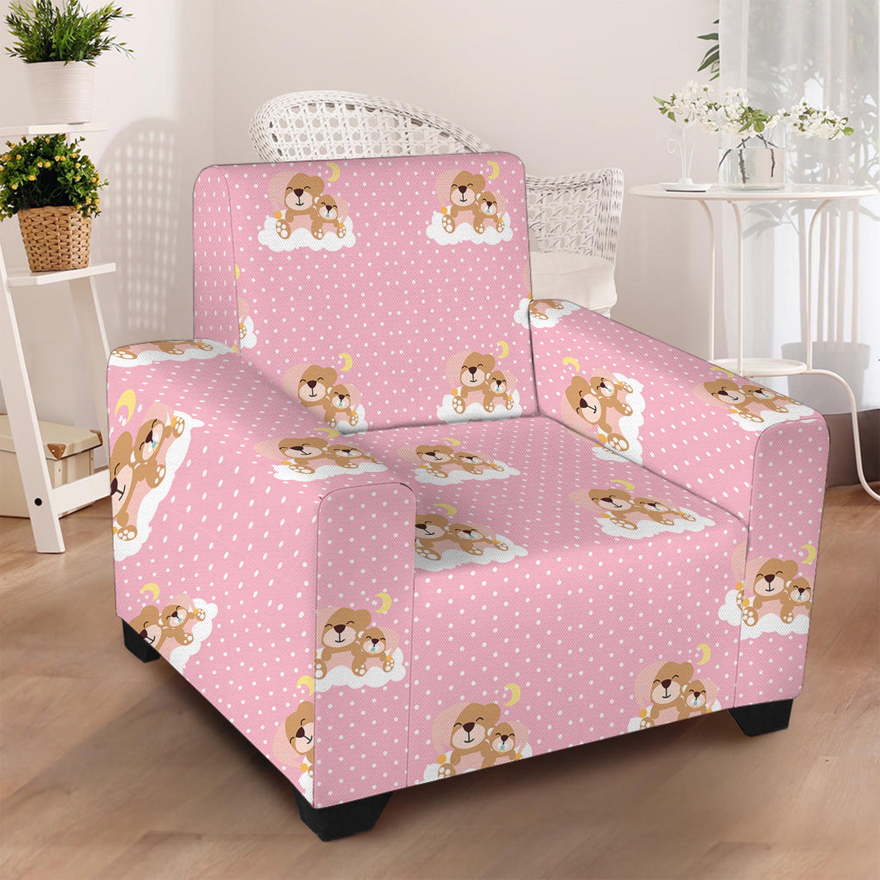 Cute Polka Dot Baby Bear Pattern Print Armchair Slipcover